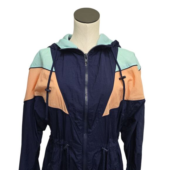 Free People Colorblock Long Windbreaker Jacket Navy‎ Orange Size Small Full Zip - Picture 7 of 9